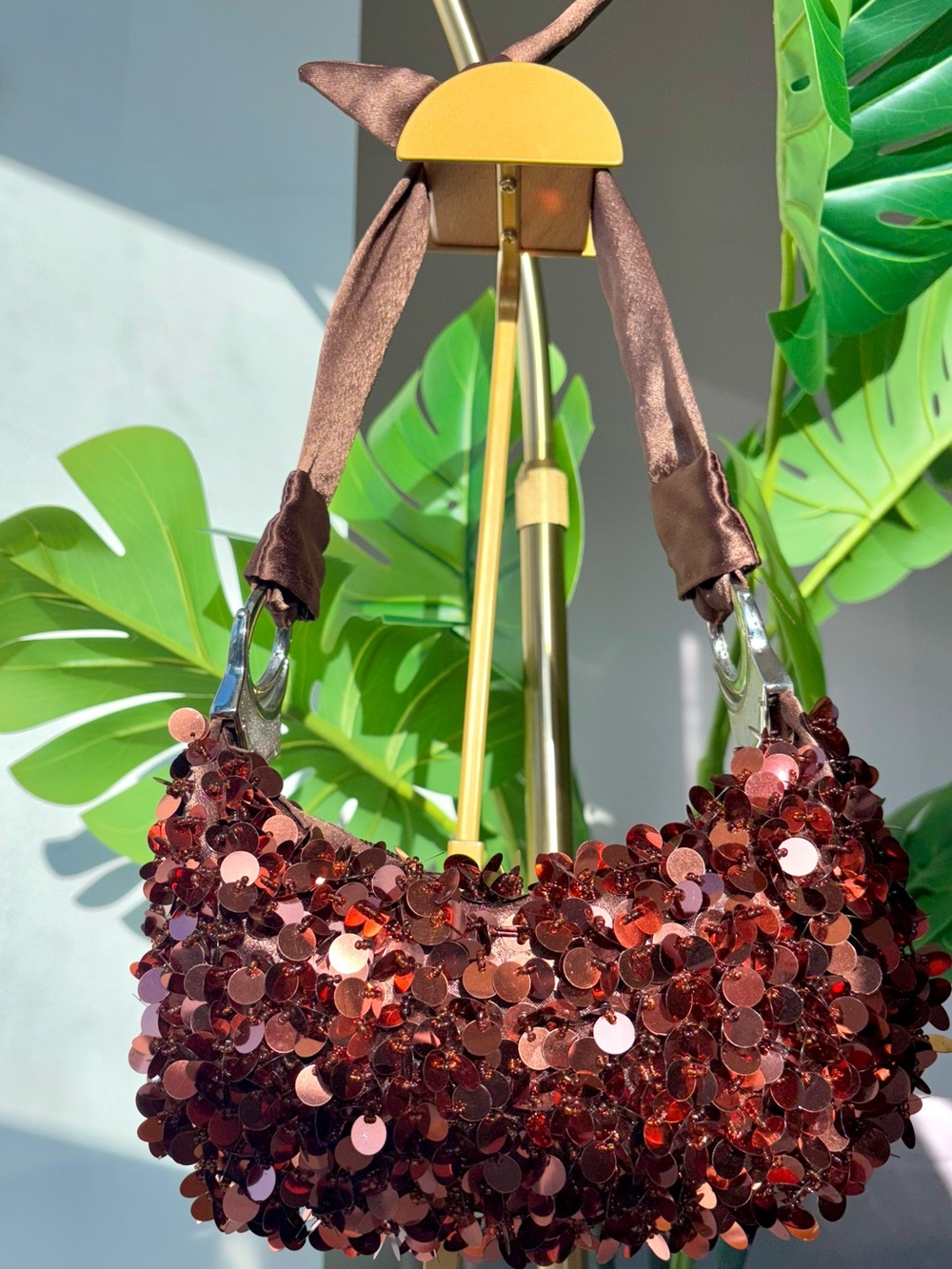 Vintage Y2K ALDO Brown Sequin Paillette Bow Shoulder Bag 2000s - Picture 10 of 11